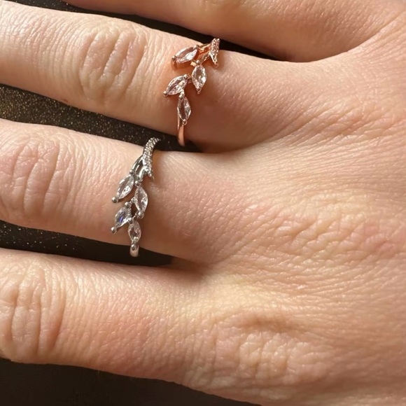 Rose Gold Cubic Zircon Delicate Leaf Rings size 7, 8 - Picture 5 of 6